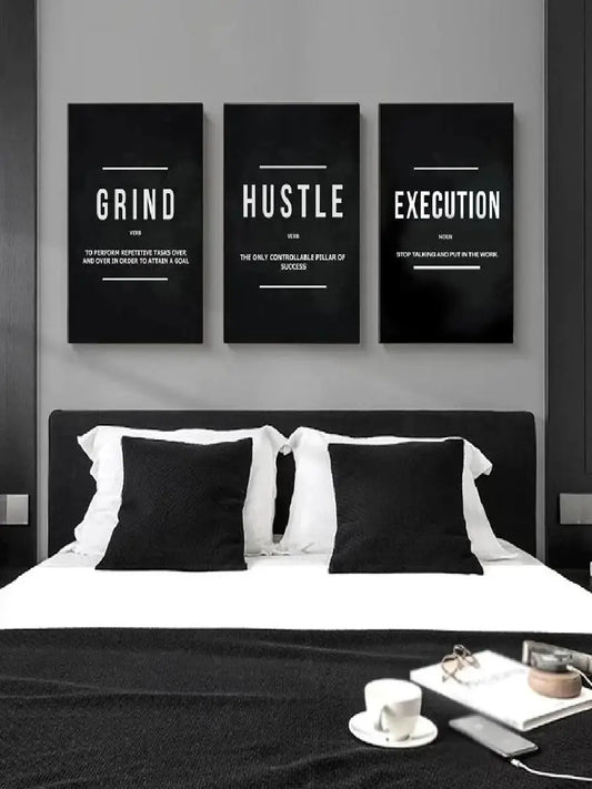Grind Hustle Execution Motivational Quote Posters Wealthy Workbooks