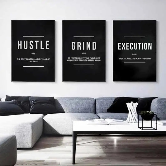 Grind Hustle Execution Motivational Quote Posters